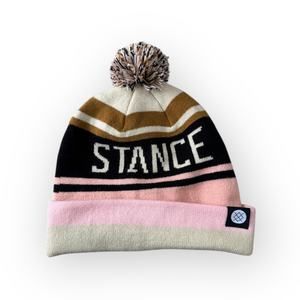 Stance Icon Beanie Toque Adult One Size Pink Ivory Acrylic Blend Knit Ski Pom